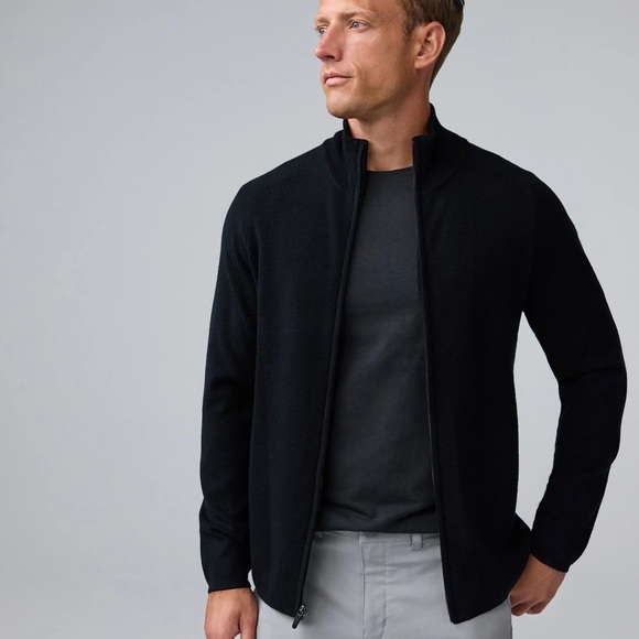 Mack Weldon Men's Black Tech Merino Full-Zip Sweater Size Large EUC - Picture 1 of 7